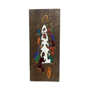 Vtg Mid Century Last Supper Painted Wood Wall Art Curitiba Brazil Monastery